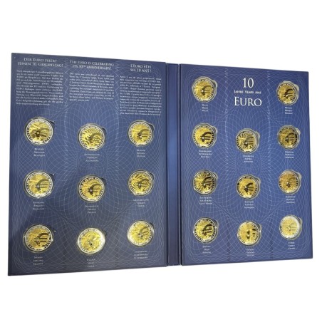 Coffret 20 Médailles - 10 ans euro 2012 - cuivre argenté et doré avec insert brillant