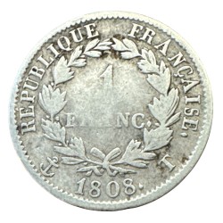 Napoléon empereur - 1 Franc - 1808 T Nantes - argent - TB 2