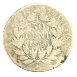 50 centimes Napoléon III - 1858 A Paris - Tête nue - B 2