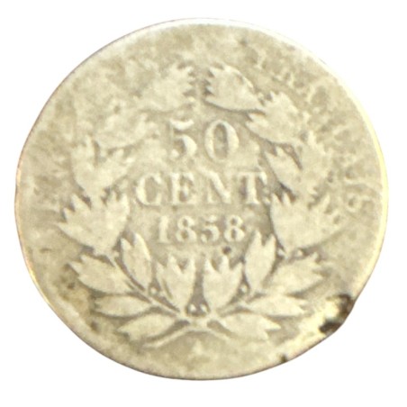 50 centimes Napoléon III - 1858 A Paris - Tête nue - B