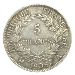 5 Francs Napoléon empereur - 1808 A Paris - Tranche regravée 1813 2