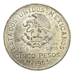 Mexique - 5 Pesos 1953 - argent - TTB 2