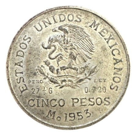 Mexique - 5 Pesos 1953 - argent - TTB