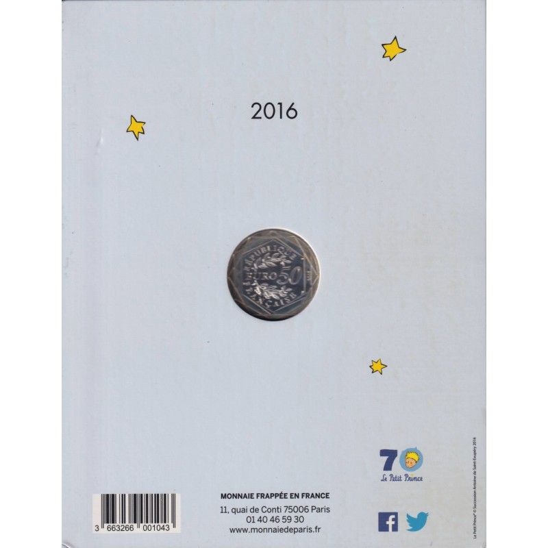 50 Euro 2016 - Le Petit Prince avec la rose - le beau voyage du petit prince - argent colorisé