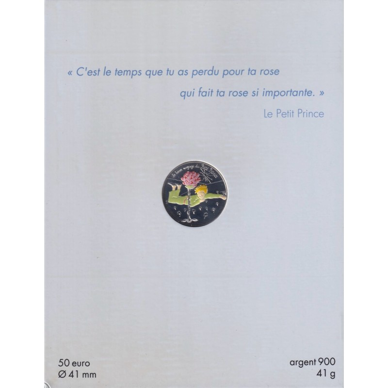 50 Euro 2016 - Le Petit Prince avec la rose - le beau voyage du petit prince - argent colorisé
