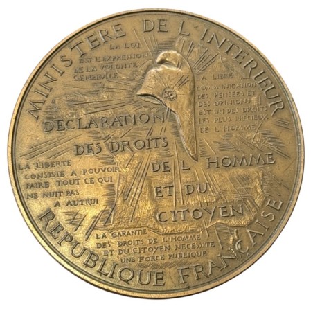 Médaille - Droits de l'homme et du citoyen - Graveur Corbin Raymond - bronze 89mm - 1979 - SUP