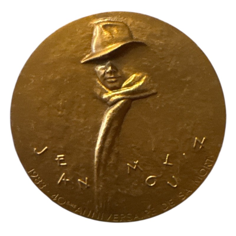 Médaille - Jean Moulin - 40e anniversaire de sa mort - 1983 - bronze 72mm - SUP