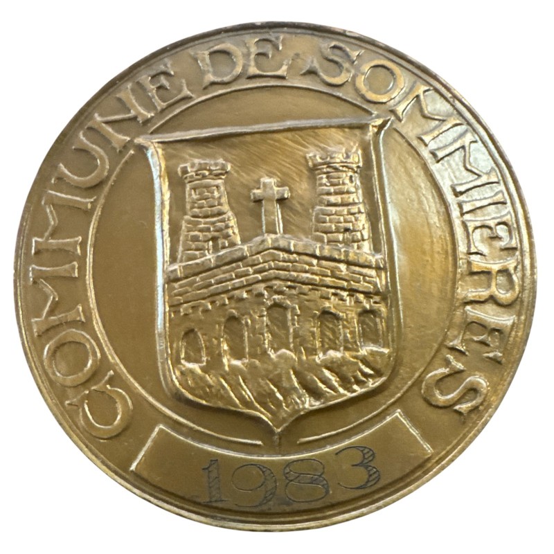Médaille - Reproduction - Avenement au trône Louis XVIII - commune de Sommieres - 1983 - bronze 86mm - SUP