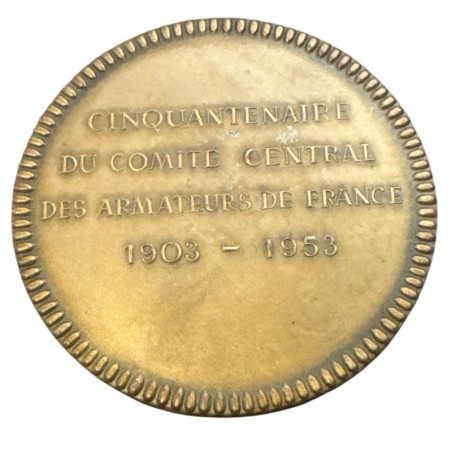 Médaille - Cinquantenaire du comité central des armateurs de France - 1903-1953 - bronze 73mm - TTB+