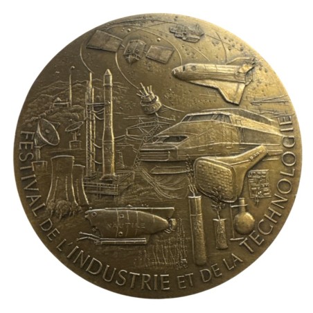 Médaille - Festival de l'industrie et de la technologie - La Villette - bronze 68mm - SUP 