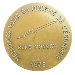 Médaille - René Monory 1979 - Meilleurs voeux du ministre de l'économie - bronze 50mm 2