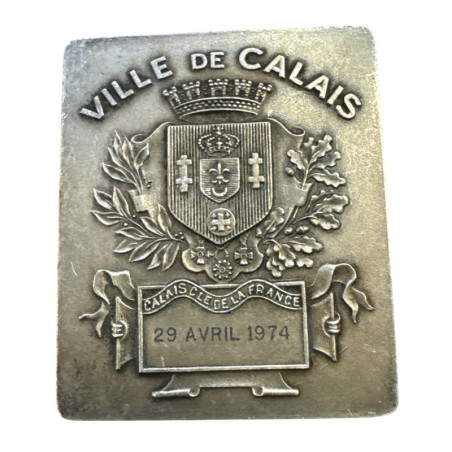 Plaque - Ville de calais - Offert à Gaston Defferre - Député maire de marseille - TTB+