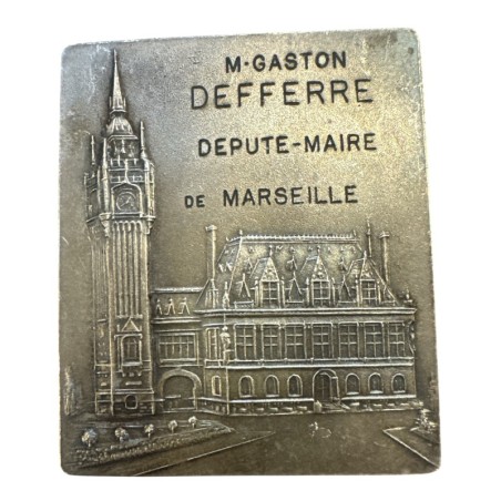 Plaque - Ville de calais - Offert à Gaston Defferre - Député maire de marseille - TTB+