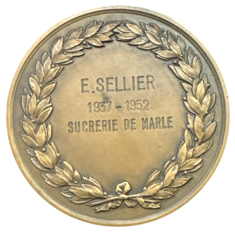 Médaille - Société industrielle de l'Aisne - 1937-52 - Sucrerie de Marle - bronze - 58mm - TTB+