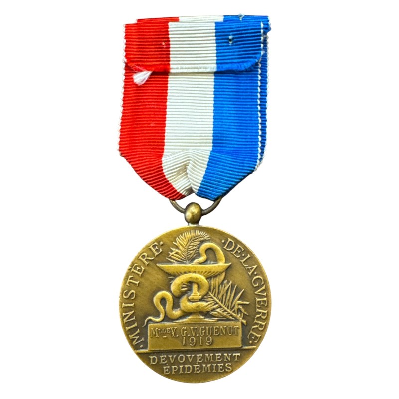 Médaille - Ministère de la guerre - Dévouement épidémies - 1919 - avec écrin attribué