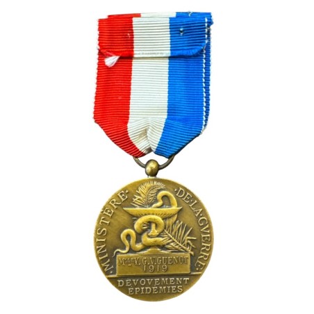 Médaille - Ministère de la guerre - Dévouement épidémies - 1919 - avec écrin attribué
