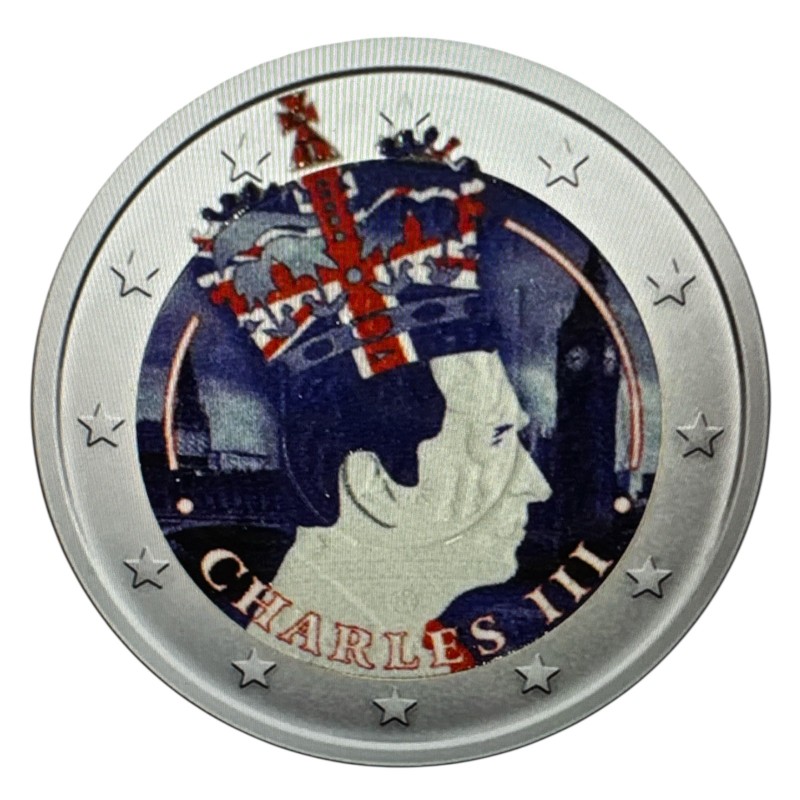 2 Euro couleur - couronnement Roi Charles III - 6 mai 2023 - avec couronne couleur Angleterre