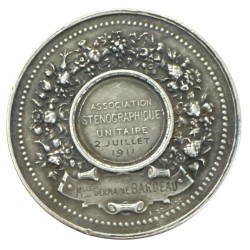 Médaille - Association Sténographique unitaire - 1911 - argent 34,18g - 42mm - Desaide et Roty - TTB+ 2