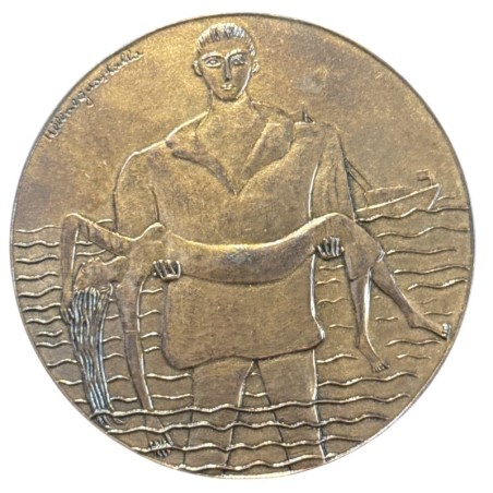 Médaille - Société nationale de sauvetage en mer - bronze - 72mm - attribuée au revers
