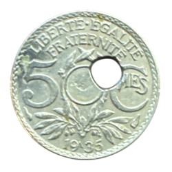 Monnaie Fautée - 10 Centimes Lindauer 1935 - trou décalé - TTB+
