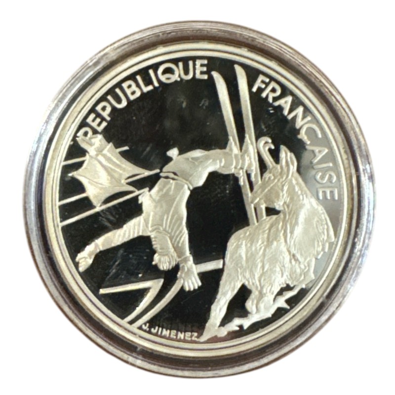 100 Francs - JO Albertville 1992 - Ski acrobatique 1990 - sans écrin ni certificat - argent BE - FDC