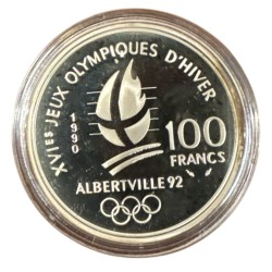 100 Francs - JO Albertville 1992 - Ski acrobatique 1990 - sans écrin ni certificat - argent BE - FDC 2