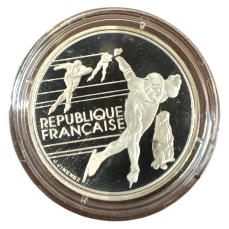 100 Francs - JO Albertville 1992 - Patinage vitesse 1990 - sans écrin ni certificat - argent BE - FDC