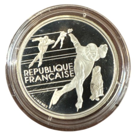 100 Francs - JO Albertville 1992 - Patinage vitesse 1990 - sans écrin ni certificat - argent BE - FDC