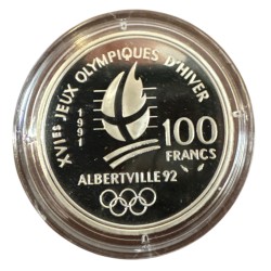 100 Francs - JO Albertville 1992 - Hockey sur glace 1991 - sans écrin ni certificat - argent BE - FDC 2
