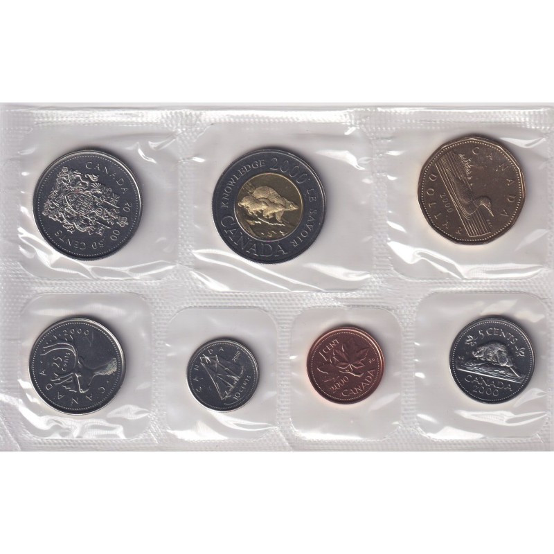 Canada - Série 7 monnaies - 2000 - FDC - avec enveloppe ours polaire et certificat