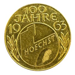 Médaille Or - 100e anniversaire de Farbwerke Hoechst - revers poncé - or 7,67g 0,750