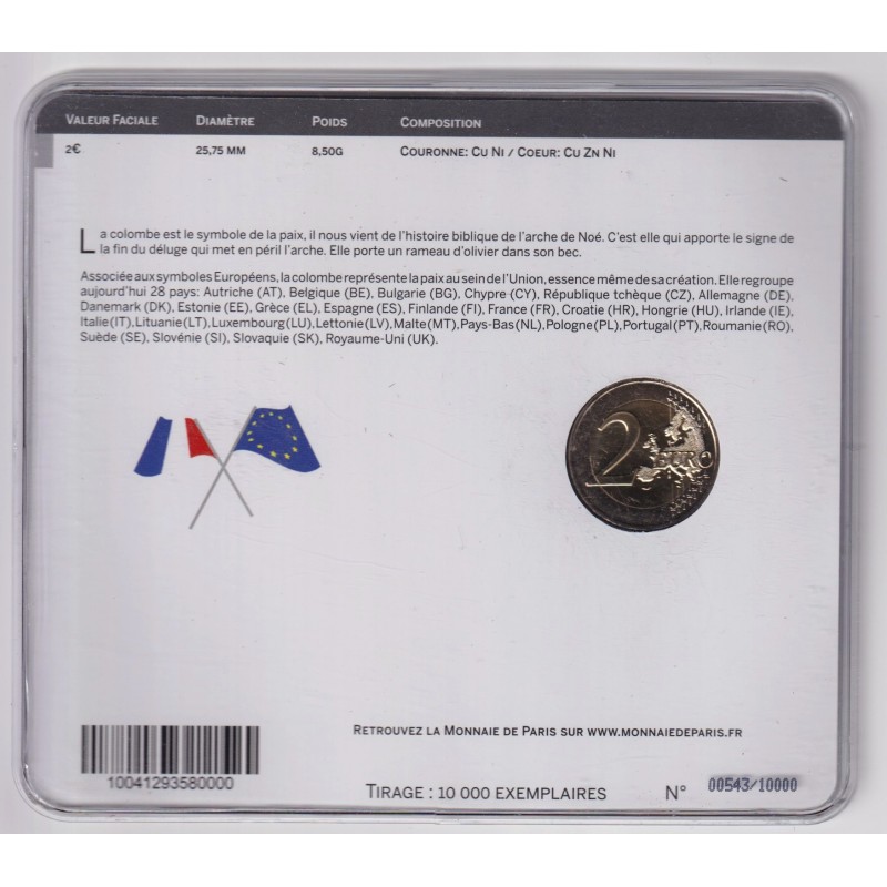 2€ France 2015 - Paix en Europe - Brillant universel