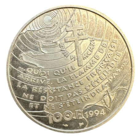 100 Francs - De Gaulle - 1994 - argent belle épreuve - SUP