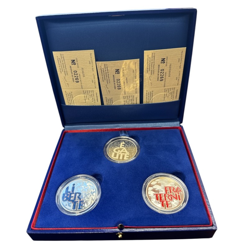 Coffret 3 Monnaies - 6,55957 Francs 2001 - Liberté égalité Fraternité - argent BE