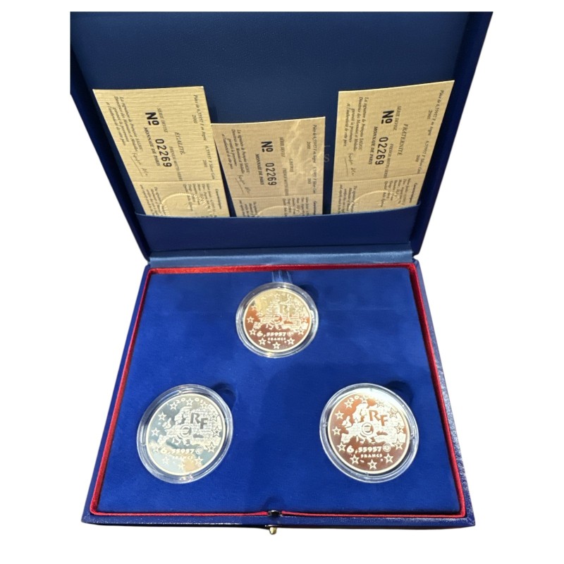 Coffret 3 Monnaies - 6,55957 Francs 2001 - Liberté égalité Fraternité - argent BE