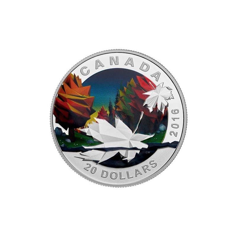Canada - 20 Dollars 2016 - La feuille d'érable - art et géométrie - argent 31,83g