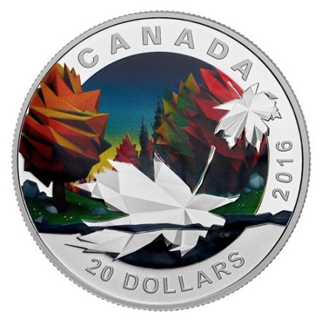 Canada - 20 Dollars 2016 - La feuille d'érable - art et géométrie - argent 31,83g
