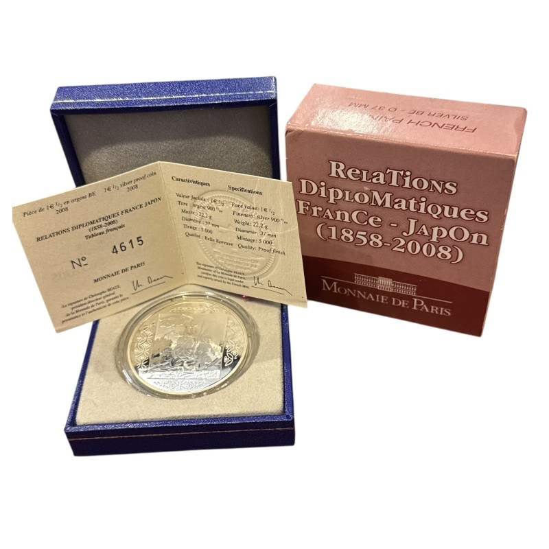 1,5 Euro 2008 - Relations diplomatiques France-Japon - Tableau Français - argent Belle Epreuve