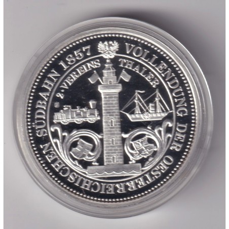 Médaille - Réplique Double vereins thaler 1857 - cuivre argenté - 40mm - flan bruni