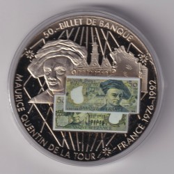 Médaille - 50 Francs Quentin de la tour - maillechort - 50mm - Flan bruni