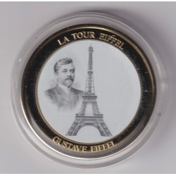Médaille - Gustave Eiffel et la Tour eiffel - maillechort - 35mm - Flan bruni