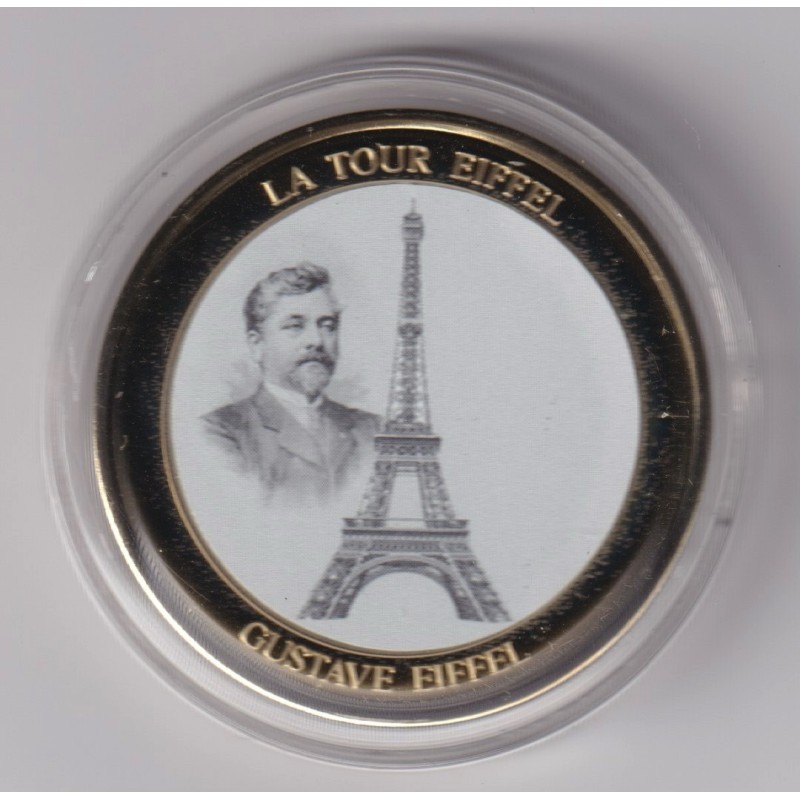 Médaille - Gustave Eiffel et la Tour eiffel - maillechort - 35mm - Flan bruni