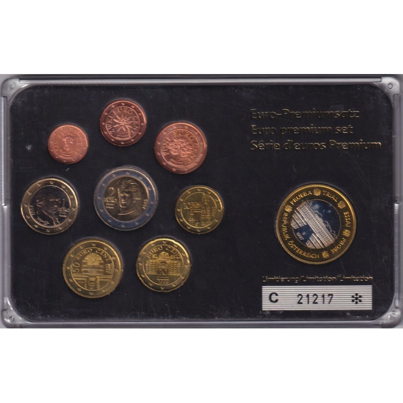 Autriche - Coffret 8 Monnaies - 1 Cent à 2 euro - années mélangées + 1 Euro essai 1997