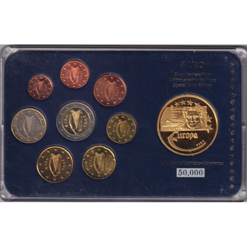 Irlande - Coffret 8 Monnaies - 1 Cent à 2 euro 2005 + Médaille Europa 2003 billet 20 rounds -  50.000 ex