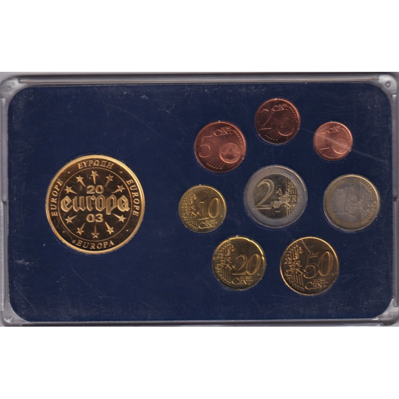 Irlande - Coffret 8 Monnaies - 1 Cent à 2 euro 2005 + Médaille Europa 2003 billet 20 rounds -  50.000 ex