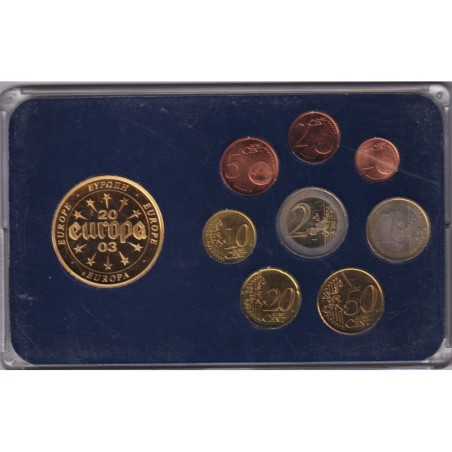 Irlande - Coffret 8 Monnaies - 1 Cent à 2 euro 2005 + Médaille Europa 2003 billet 20 rounds -  50.000 ex