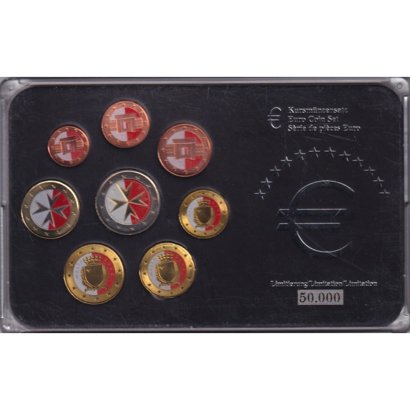 Malte - Coffret 8 Monnaies - 1 Cent à 2 euro colorées - années mélangées -  50.000 ex