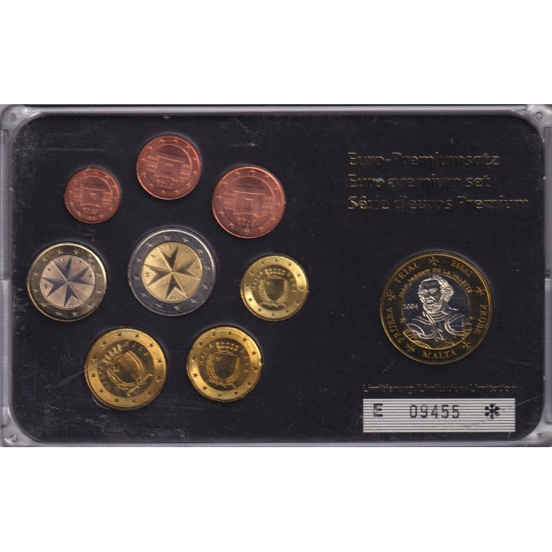 Malte - Coffret 8 Monnaies - 1 Cent à 2 euro 2008 - + 1 Euro essai Malte 2004 De la valette -  50.000 ex