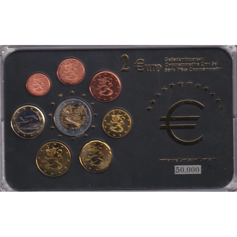 Finlande - Coffret 8 Monnaies - 1 Cent à 2 euro - années mélangées - comprenant 2€ commemo 2005 - 50.000 ex