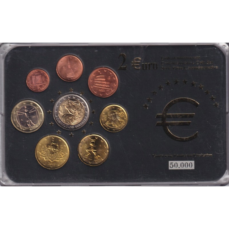 Italie - Coffret 8 Monnaies - 1 Cent à 1 euro 2002 + 2€ commemo 2005 - 50.000 ex